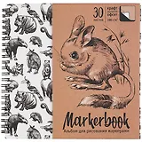 Скетчбук 195*195 30л для маркеров "Тушканчик", двухсторон. крафт. бумага+белый офсет, 190г/м2, тв.обложка, гребень