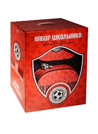 Набор для школьника мал. "Футбол красный" (ранец, меш. для об., пенал), под. коробка, Феникс