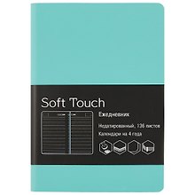 Ежедневник недатированный «Soft touch» А6+, мятный, 136 листов, экокожа, Listoff
