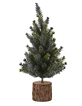 Ёлочка настольная Зеленая красавица на пеньке (ПЭТ, дерево, текстиль) (14х29) (95200)