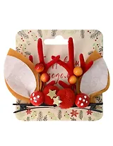 Заколки новогодние Рожки олененка с ушками и ягодами (2шт) (текстиль) (12-6142-HNY20)