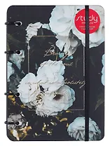 Тетрадь 120л кл. "Beauty", цветы, на кольцах, тиснение золотой фольгой, верт.резинка, обл. кож.зам