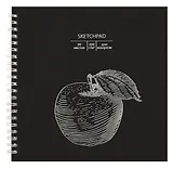 Скетчбук 195*195 20л "Apple" акварел. бумага, 200г/м2, черный дизайнерский картон, тиснение фольг. серебро, евроспираль