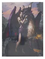 Алмазная мозаика (классическая) с подрамником, с полным заполнением "Девушка и дракон", 30 х 40 см