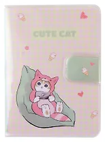 Записная книжка А7 80л кл. "Котик в кигуруми" в ПВХ-обложке, на кнопке