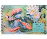 Скетчбук 160*240 30л "Карпы кои" тв.обложка, глянц.ламинация, с перф., 180г/м2, тиснение фольг.серебро, евроспираль