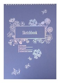 Скетчбук А4 20л "Флористика", 200г/м2, тв.обложка, фольга, гребень