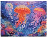 Алмазная мозаика (классическая) с подрамником, с полным заполнением "Разноцветные медузы", 30 х 40 см