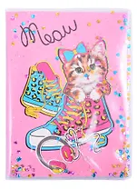 Записная книжка А6 56л кл. "Кот в ботинке" скрепка, обложка с гелевым наполнением, глиттер внутри, морозостойкий