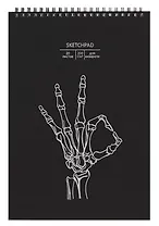 Скетчбук А4 20л "OK" акварел. бумага, 200г/м2, черный дизайнерский картон, тиснение фольг. серебро, евроспираль