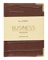 Ежедневник дат. 2025г А6 176л "Business premium. Impact" темно-коричневый, 7Б, тв.переплет, иск.кожа, обл.поролон, мет.уголки, тонир.блок, цв.торец, справ.мат-лы, ляссе