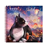 Скетчбук 195*195 40л "Кот с фонариками" белый офсет, 100г/м2, тв.обложка, гребень