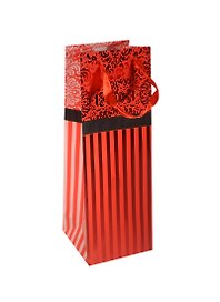 Пакет подарочный бумажный 12*39*9 "Узоры и полосы красный", бутылочный, мат. ламинат, Хансибэг