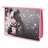 Папка для тетрадей А4 "Девочка с бабл-ти" 33*23*7 см, полипропилен, молния, дно с расширением