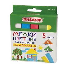 Мелки цветные 05цв асфальтные, квадратные, к/к, европодвес, Пифагор