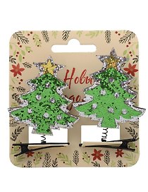 Заколки новогодние Елочки с мишурой (2шт) (текстиль) (12-6142-HNY23)