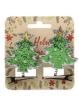 Заколки новогодние Елочки с мишурой (2шт) (текстиль) (12-6142-HNY23)