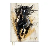 Ежедневник дат. 2026г. А6+ 176л "Наппа. Конь" кожзам, мягк.переплет, тисн. фольгой, офсет, справ.мат-лы, 2 ляссе, инд.уп