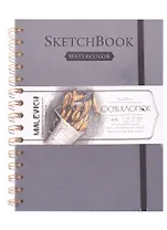 Скетчбук 15*20см 20л для акварели, 100% хлопок, серый, спираль, 300 г/м, Малевичъ