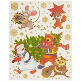 Новогоднее оконное украшение «Снеговик и медведь с ёлкой», 30 х 38 см