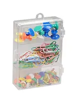 Набор канцелярский: скрепки 28мм 80 шт, кнопки цветные 80шт, кнопки-гвоздики 25мм 12шт, пл/уп