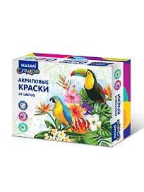 Краски акриловые, 12 цветов, 20 мл, Mazari Creative