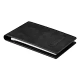 Записная книжка А7+ 48л кл. "ТИВОЛИ ЧЁРНЫЙ" иск.кожа, мягк.переплет, сменный блок, аппликация из иск.кожи, блинт.тиснение, карманы для визиток и документов, петля для ручки, ПВХ-коробка