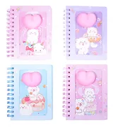 Записная книжка 50л лин. "Котик с сердечком" спираль, силик.вставка, ассорти