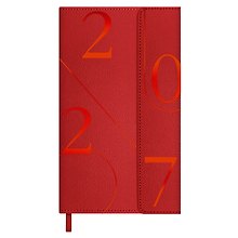 Еженедельник дат. 2027г. 64л 95*155 "Кассандра" красный, кожзам, тв.переплет, тисн. фольгой, офсет, справ.мат-лы, магнит.клапан, ляссе, инд.уп