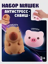 Набор Антистресс мяшка Свинка в пластиковой коробке (упаковка) (15-01839-4741)+Антистресс мяшка Капибара (упаковка) (15-2255-8788)