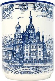 Сувенир АКМ Кружка Спас-на-Крови фарфор.(под гжель) h=10см, d=8см 400мл, индивидуальная коробка 060-5-01