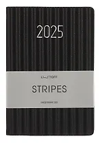 Ежедневник дат. 2025г. А5 176л "Stripes" черный, 7Б, тв.переплет, иск.кожа, тисн.фольгой, тонир.блок, скругл.углы, ляссе, инд.уп