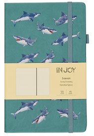 Книга для записей А5 120л кл. "IN JOY. №4" 7БЦ, иск.кожа, трафаретн.печать, тонир.форзац, скругл.углы, ляссе, резинка, петля д/ручки, карман на задн.форзаце