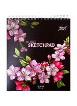 Скетчбук 168*195 30л "Розовые цветы" черная бумага 120г/м2, карт.обл., гребень