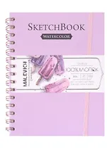 Скетчбук 15*20см 20л для акварели, 100% хлопок, лиловый, спираль, 300 г/м, Малевичъ