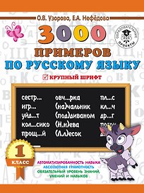 3000 примеров по русскому языку. 1 класс. Крупный шрифт. Автоматизированность навыка. Обязательный уровень знаний, умений и навыков