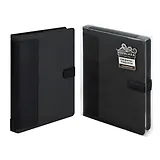 Ежедневник-органайзер недат. А5+ 160л "Саржа" черный, тв.переплёт с поролоном, иск.кожа, магнит.клапан, аппликация, ляссе, ПВХ-коробка