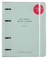 Тетрадь 120л кл. "Story", зеленый, на кольцах, шелкография, верт.резинка, обл. кож.зам
