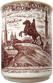 Сувенир АКМ Кружка Коллаж .СПб фарфор.(коричневый рисунок) h=10см, d=8см 400мл, индивидуальная коробка 060BR-5-93