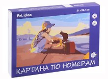 Картина-раскраска по номерам «Аниме. Девушка с кошкой у реки», А4, Art idea