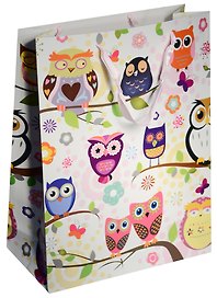 Пакет подарочный бумажный А3 42*32*11.5 "Cовы. Owls на ветке", дет., мат. ламинат, Kairui