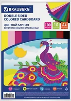 Картон цветной 10цв 100л А4 тонированный в массе, 220г/м2, BRAUBERG