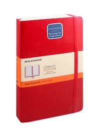 Книга для записей А5, 200 листов в линейку "Classic Soft Expanded Large", мягкая обложка, красный, резинка, 2 ляссе, Moleskine