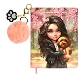 Дневник шк. "Брюнетка с собачкой" кожзам, тв.переплёт, поролон, полноцв.печать, одно ляссе, загругл.углы, брелок, универс.шпаргалка