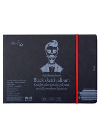 Скетчбук 24,5*18,5см 18л "SMLT Art Black authenticbook", на резинке, 165г/м2, черный, сшивка