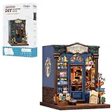 CWGC204 Конструктор интерьерный – сборный домик CuteBee - Книжный магазин «По Следам Путешествий», 241 деталей (материалы: дерево, картон, пластик, металл), со световыми эффектами (подсветка интерьера), с питанием от 2хААА батареек (не включены), серия D