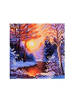 Алмазная мозаика классическая с подрамником с полным заполнением "Зимний рассвет", 20 х 20 см