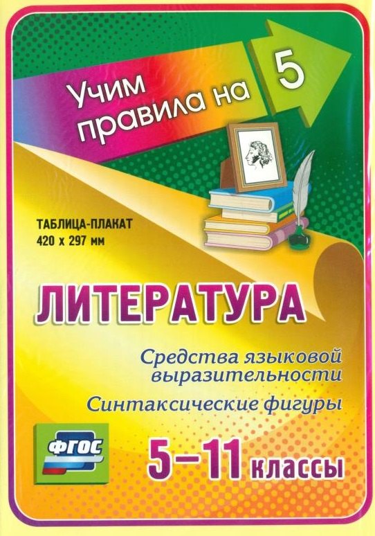 Литература. Средства языковой выразительности. Синтаксические фигуры. 5-11 классы. Таблица-плакат (420х297)
Литература. Средства языковой выразительности. Синтаксические фигуры. 5-11 классы. Таблица-плакат (420х297)