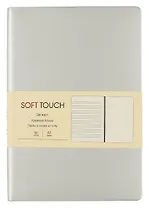 Книга для записей А5 80л "SOFT TOUCH. Серебро" интегр.обл., иск.кожа, офсет 70г/м2, тонир.комбин.блок (в лин., точку, без лин.), скругл.углы, цв.форзацы, цв.торец, ляссе, инд уп.