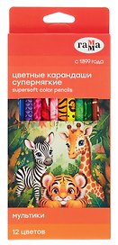 Карандаши цветные 12цв."Мультики", рисунок на корпусе, заточен., к/к, подвес, Гамма